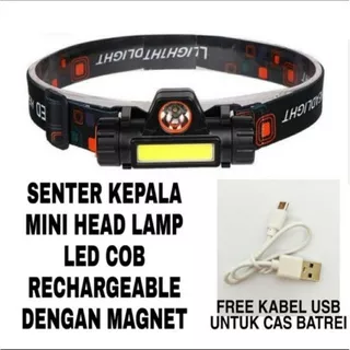 Senter kepala USB charger headlamp LED lampu camping magnet