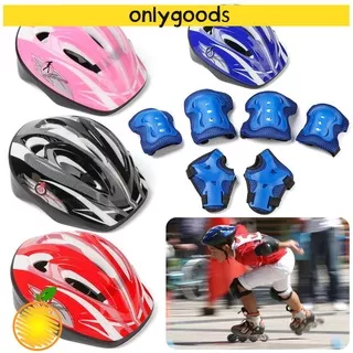 ONLY 7Pcs/set Practical Knee Elbow Pad Kids Bicycle Helmet Protection Skate Cycling  Safety Helmet Protective Equipment Boys & Girls Bike Safety Outdoor sport Safety Guard/Multicolor
