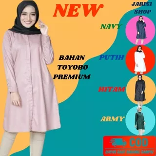 Kemeja Tunik Wanita Lengan Panjang Atasan Muslimah Kekinian Cewek Dewasa Fashion Korean Style Muslim Polos Premium Quality Casual Kerja Kantor Warna Putih Hitam Busui Tidak Kalah Dengan Import  Ld 100 110