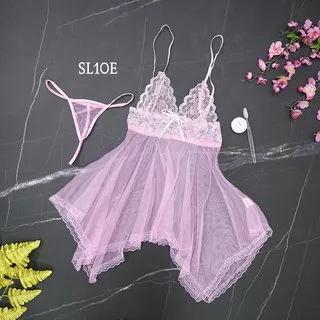 [TOKO TERPERCAYA] BAJU TIDUR SEKSI LINGERIE TRANSPARAN WANITA PINK JUMBO FIT TO XL SL10E