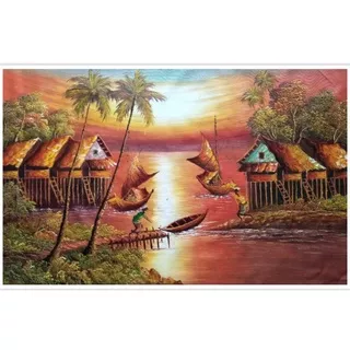 Lukisan Senja Pantai Timbul 85 x 135 cm