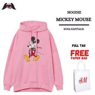 (5.5) Hoodie H&M HnM Mickey Mouse Character Pink FULL TAG FREE PAPER BAG Jaket Sweater Pria Wanita