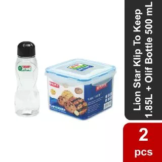 Lion Star Kotak Makan / Klip To Keep 2202 ( 1.85 L ) + Olif Bottle 500 mL Tritan (Hitam)