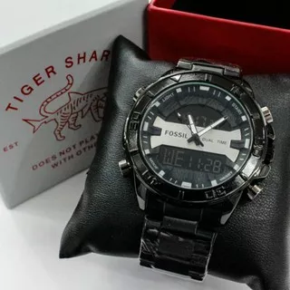 Jam Tangan Pria Fossil Dual Time Stainless Steel Back Strap Rantai 46mm Free Box