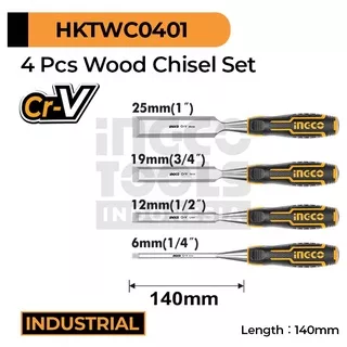 4-Pcs Wood Chisel Set (6-25 mm) INGCO HKTWC0401 Paket Pahat Tatah Ukir Tukang Kayu