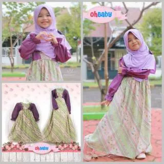 Ohbaby Gamis Batik Nusantara Ungu Couple Mom and Kids