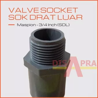 Valve Socket (SDL) Maspion 3/4 Inch PVC Sok Drat Luar Pipa Air Sambungan Soket Drat Plastik Fitting