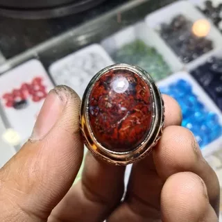 Cincin batu akik badar besi loreng merah udah uji coba nempel magnet