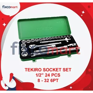 Tekiro Socket Set / Kunci Sock Set 1/2 Inch 24 Pcs MM (Metric) / INCH 6 / 12 PT Box Kaleng / Plastik