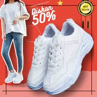 Sepatu Sneakers Wanita Sepatu Kets Cewek Keren Casual Kualitas Import Korea Style Premium Terbaru Murah Putih