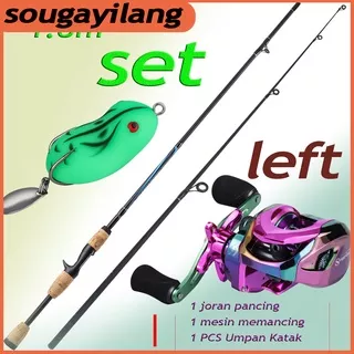 Sougayilang Baitcasting Fishing Reel Carbon Fiber Fishing Rod Set Joran Pancing 1.8M Ukuran M 4-21g Bahan EVA With 12+1BB 7.2: 1 Gear Ratio Casting Fishing Reel Pancing Set