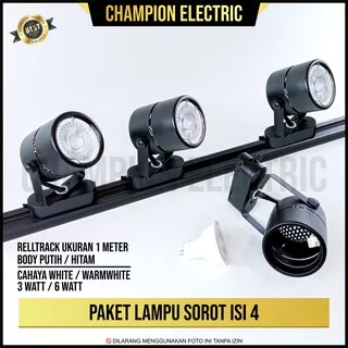 Paket Lampu Sorot 1 Set isi 4 Dan Rel 1 Meter LED Track Light Spotlight