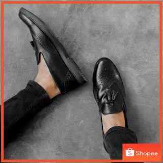 TOMIO BLACK - Sepatu Pantofel Pria Kasual Kulit Formal Kerja Kuliah - Pantopel