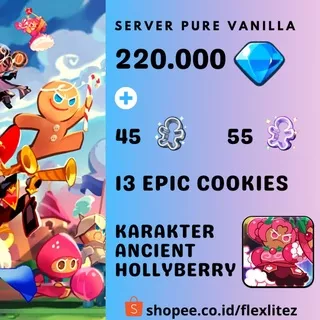 [GLOBAL/EN] Akun Cookie Run Kingdom 220000 Crystal (Starter CRK Reroll Timbunan Server Global Pure Vanilla Hollyberry Diamond Gems Account)