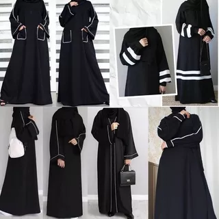 Baju Gamis Abaya Hitam List Busui Dan Wudhu Friendly Jubah Wanita Arab Dubai Mesir Turki Kain Jetblack Saudi Murah