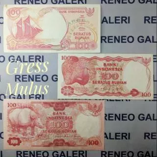 Set 3 generasi Rp 100 Rupiah paket tahun 1992,1984,1977 duit uang kertas kuno pinisi,badak, burung