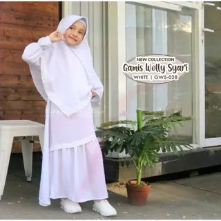 GAMIS PUTIH ANAK WOLLY SYAR`I Series Usia 1-10 Tahun Gamis Anak Terbaru Free Hijab GAMIS MURAH S09