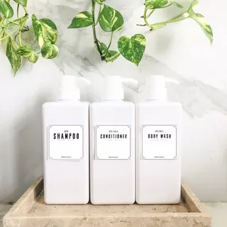 HOME LIVING 650ml Bathroom Bottle Aesthetic + Stiker Minimalis Botol Kotak Pump Plastik Refill Shampoo Soap Dispenser Sabun Lotion Detergent Toiletries Daily Cleanser