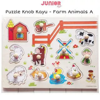 Puzzle Knob Kayu - Farm Animals A
