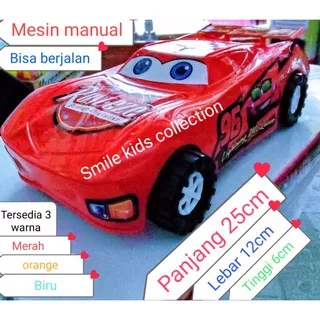 Mainan Mobil McQueen Size 25cm Bisa Berjalan Mesin Manual Variasi Warna Biru merah & orange SNI