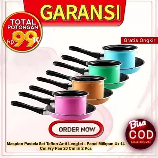 Maspion Pastela Set Teflon Anti Lengket - Panci Milkpan Uk 14 Cm Fry Pan 20 Cm Isi 2 Pcs