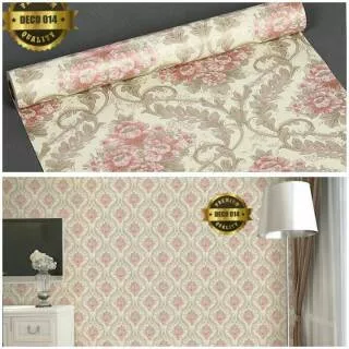 Promo Wallpaper stiker dinding kamar termurah dan terlaris  kream batik gold bunga mawar pinx elegan