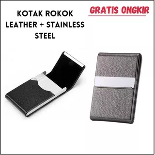 Kotak Rokok Elegan Leather  Stainless Steel Cigarette Case - B650925