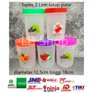 Toples plastik 2 liter tutup putar warna RANDOM/toples biskuit permen kacang