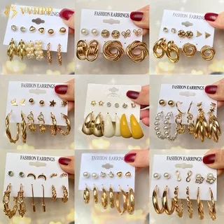 Korean Pearl Gold Earrings Set Geometric Butterfly Star Stud Earring Women Drop Earrings Fashion Jewelry Accessories