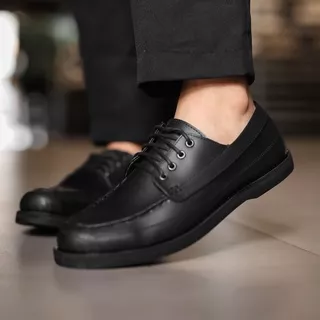 MARIO BLACK Sepatu Slip On Vintage Klasik Formal tanpa tali Pria Cowok Men Derby Boat