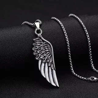 Hip Hop Retro Feather Necklace Trendy Boy Punk Stainless Steel wing Pendant Necklace