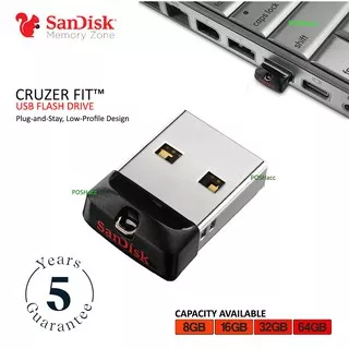 SanDisk Flashdisk Cruzer Fit 16Gb 32Gb 64Gb CZ33 Garansi Resmi Original Mini size Small 8GB Usb 2.0