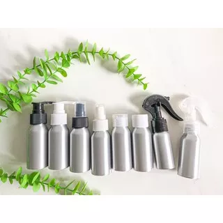 botol aluminium 50ml anti karat - kemasan botol spray pump lotion fliptop isi ulang