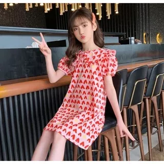 Dress Anak Perempuan Import Cute Korean Style 3-8 Tahun / Gaun Anak Import Bahan Katun /Dress Korean Anak / Dress Abstract Love Collar Red