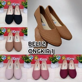 COD Sepatu Rajut Kickers FlatShoes Cream RJ01 Size 37-40 Sepatu Balet Slip On Terlaris