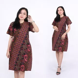 DT OLLSHOP - Dress Batik Wanita / Baju Atasan Tunik Cewek Lengan Pendek