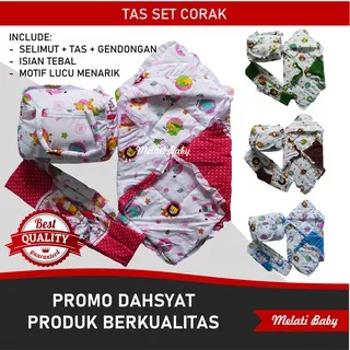 Paket Tas Perlengkapan Bayi 1 Set Lengkap Selimut Gendongan Murah Motif Corak Lucu Promo Melati Baby