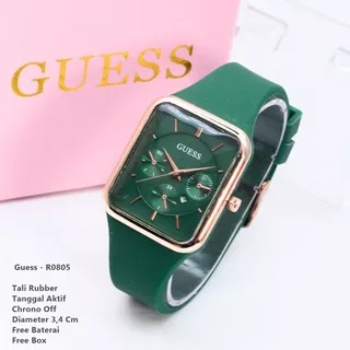 [COD] Jam Tangan Wanita Fashion Guess R0805 Body Segi Tanggal Chrono Off Tali Rubber | 9 Warna