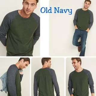 Old Navy Green Grey Longsleeve T-Shirt (Kaos Cowo Tangan Panjang Old Navy Branded)