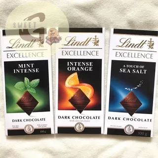 Lindt Excellence Intense Orange Dark Chocolate / Mint Intense Dark Chocolate / Sea Salt Dark Chocolate (100g) / Coklat Import Lindt