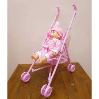 Mainan Dorongan Boneka Bayi - Mainan Stroller Dorongan Bayi