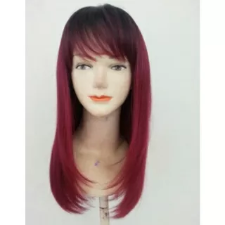 Rambut Palsu Wanita wig korean layer wave curly berwarna Poni belah tengah panjang pendek Hairclip