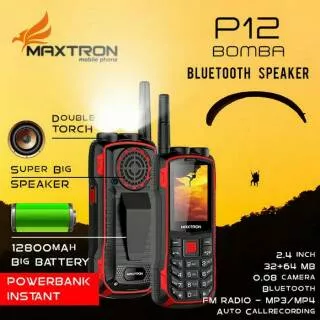 Maxtron p12 bomba dual simcard powerbank  / hp antene  garansi resmi 1 tahun