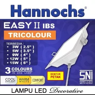 Lampu Ceiling Petak LED Tanam Plafon 9 Watt 3 Warna Cahaya Hannochs Easy Tricolour