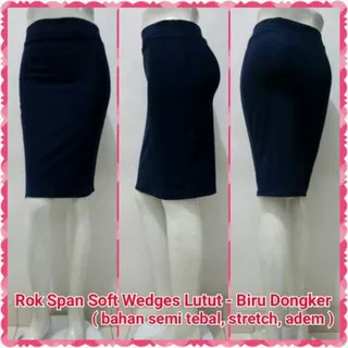 Rok Span Soft Wedges Lutut Biru Dongker | Rok Kerja Rok Kantor Rok 3/4 Rok Pinsil Stretch Navy Blue