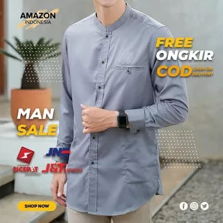 ATASAN MUSLIM BAJU KOKO PRIA WARNA GREY ABU  BAHAN TOYOBO NON STRETCH DINGIN GOOD QUALITY ORIGINAL