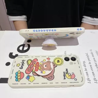 Case+Holder iPhone 12 11 Pro X XS Max XR 6 6s 7 8 Plus Mini Color Rain Bow Cartoon Yellow Duck Brown Bear Skateboard Spaceship Side Pattern Camera Protector ST