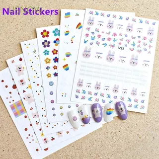 USNOW Women Nail Stickers Rainbow DIY Nail Decals Nail Art Decorations Little Flower Self-Adhesive Daisy Cartoon Ultra-thin Bunny Manicure Accessories