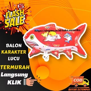 Balon Udara Mainan Anak Unik Balon Karakter Foil Ikan Hiu Merah Shark Bisa Terbang TV093