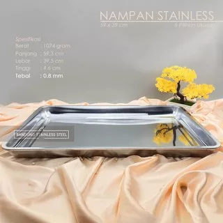 Nampan baki stainless steel tebal 60x40x4.8cm kuat besar food tray